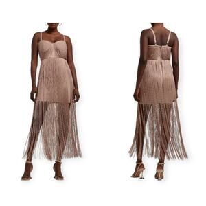 River Island Danielle Tassel Fringe Dress Beige Size 10 US UK 14 NWT